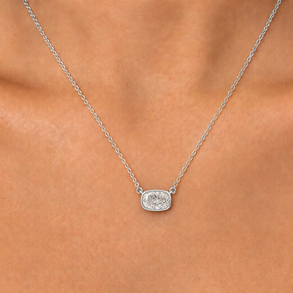 Long Cushion Solitaire Bezel Pendant Necklace