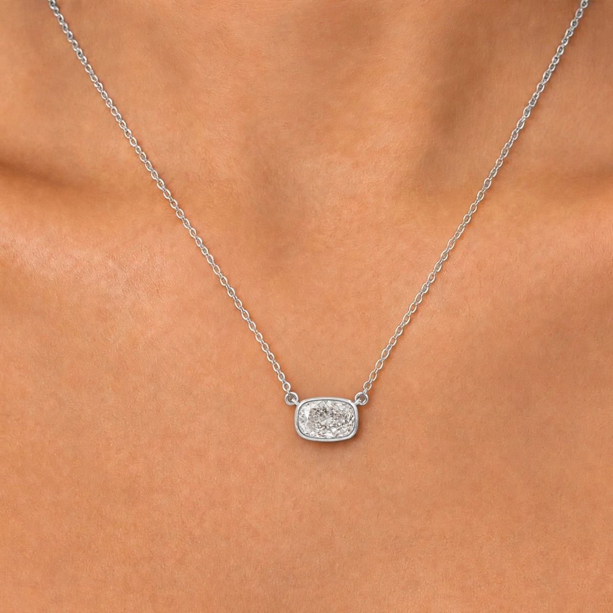Long Cushion Solitaire Bezel Pendant Necklace