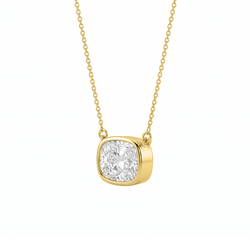 Long Cushion Solitaire Bezel Pendant Necklace