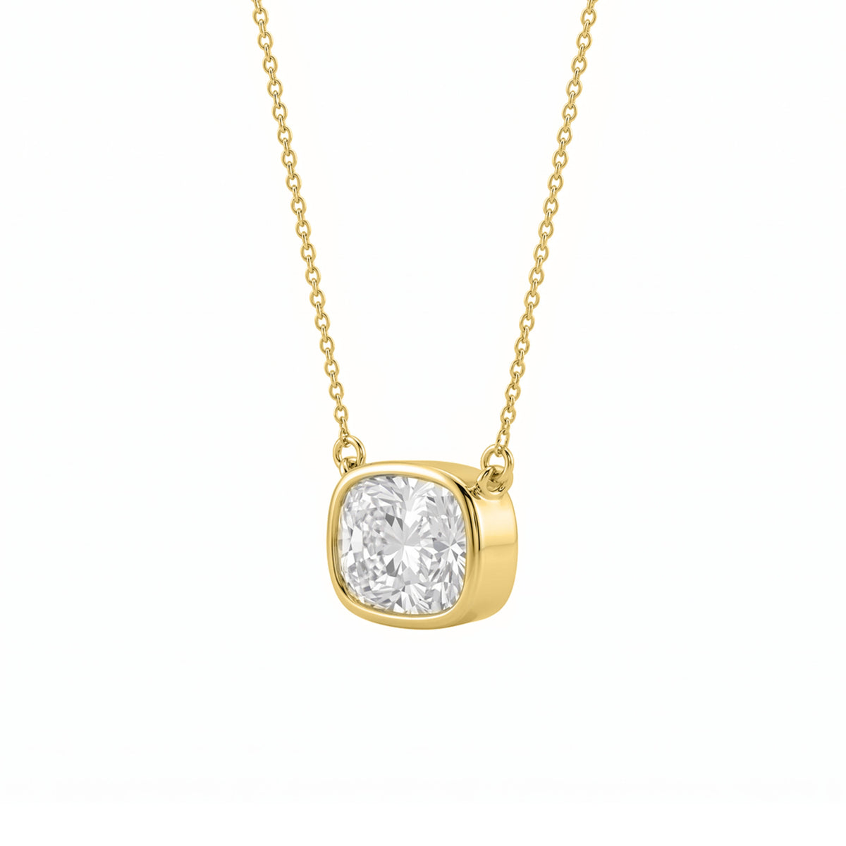 Long Cushion Solitaire Bezel Pendant Necklace