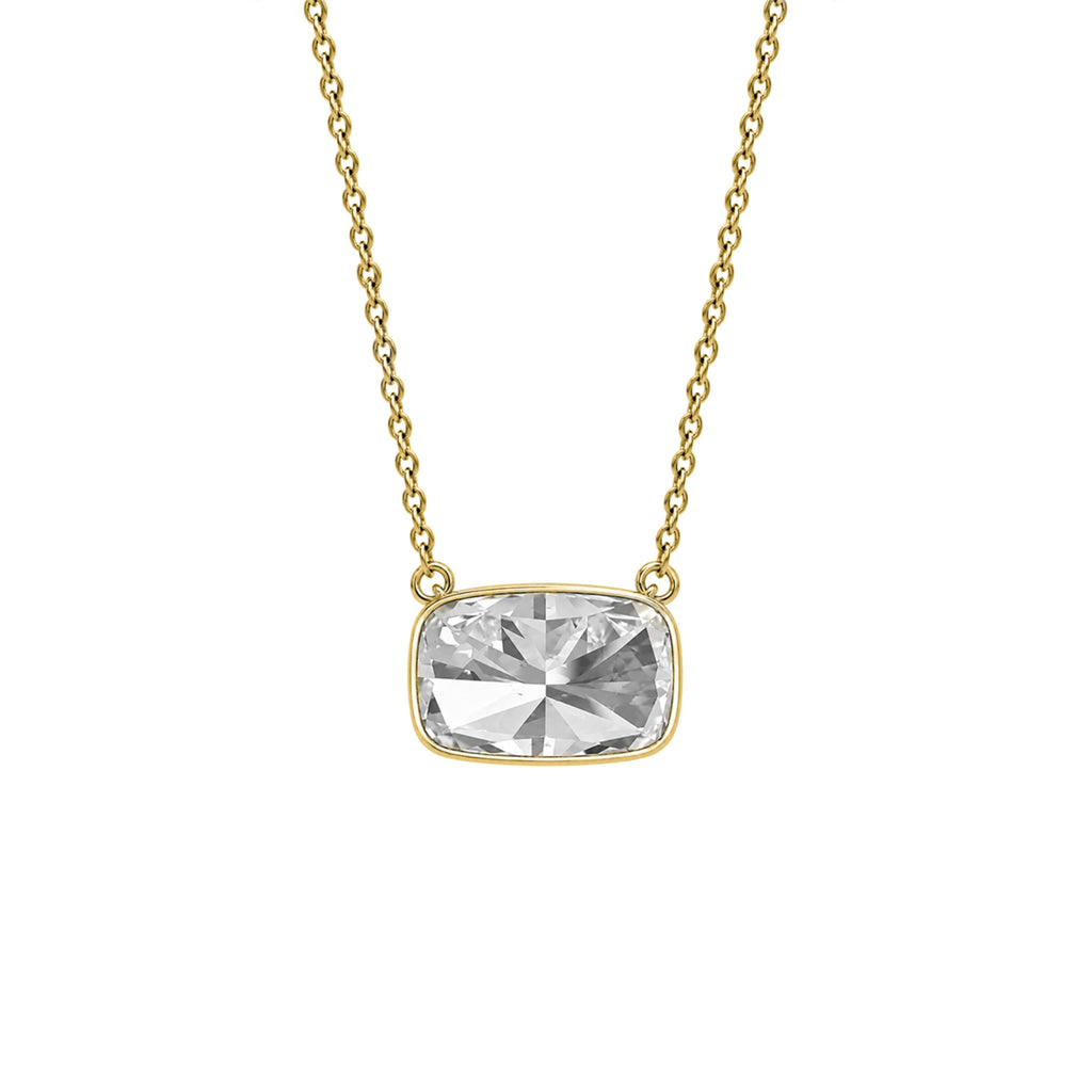 Long Cushion Solitaire Bezel Pendant Necklace
