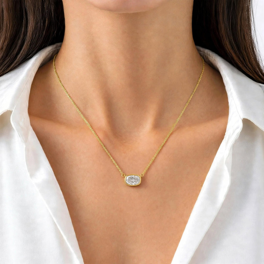 Long Cushion Solitaire Bezel Pendant Necklace
