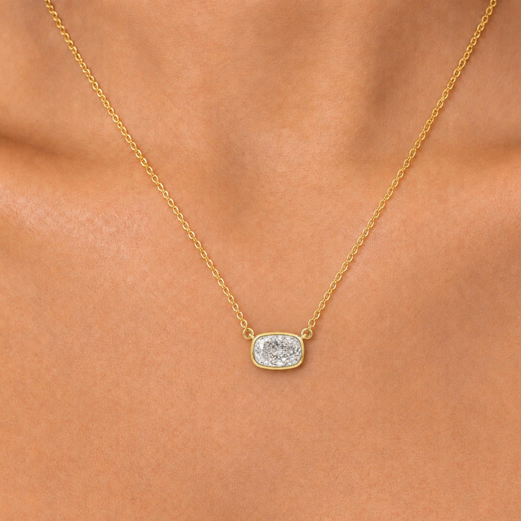 Long Cushion Solitaire Bezel Pendant Necklace