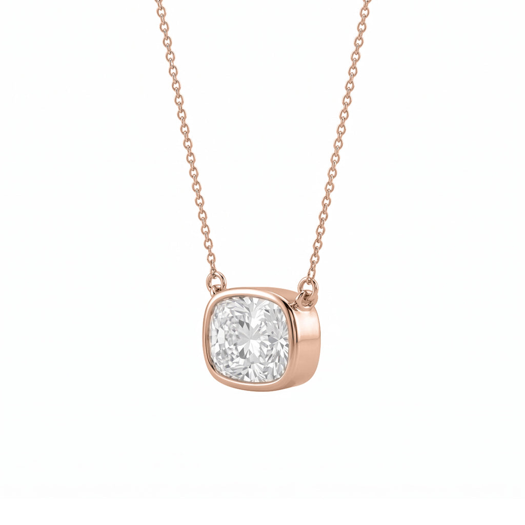 Long Cushion Solitaire Bezel Pendant Necklace