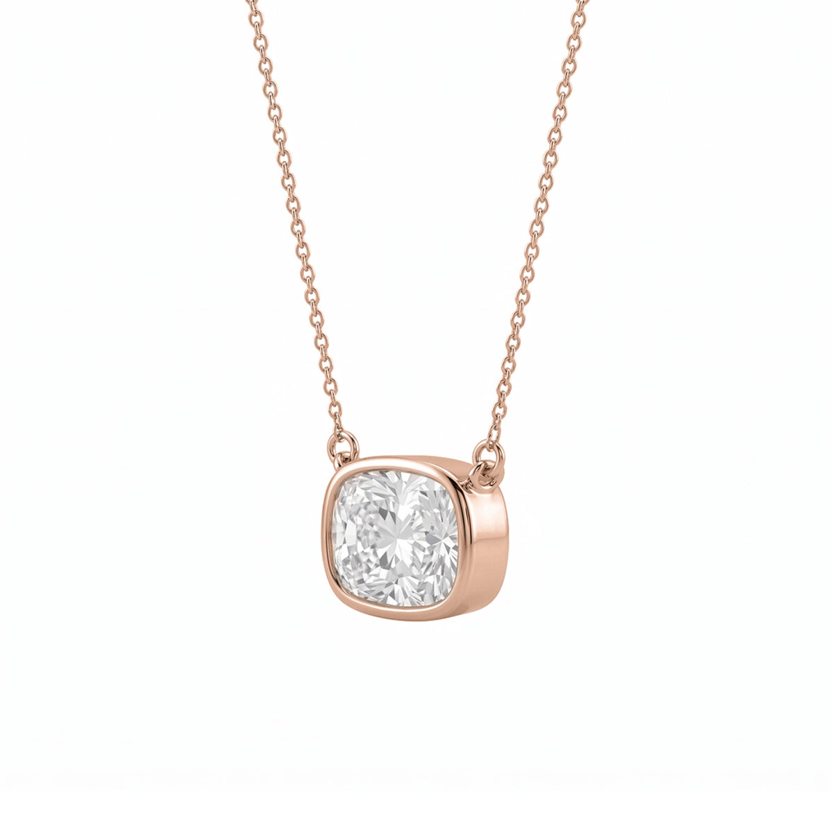 Long Cushion Solitaire Bezel Pendant Necklace