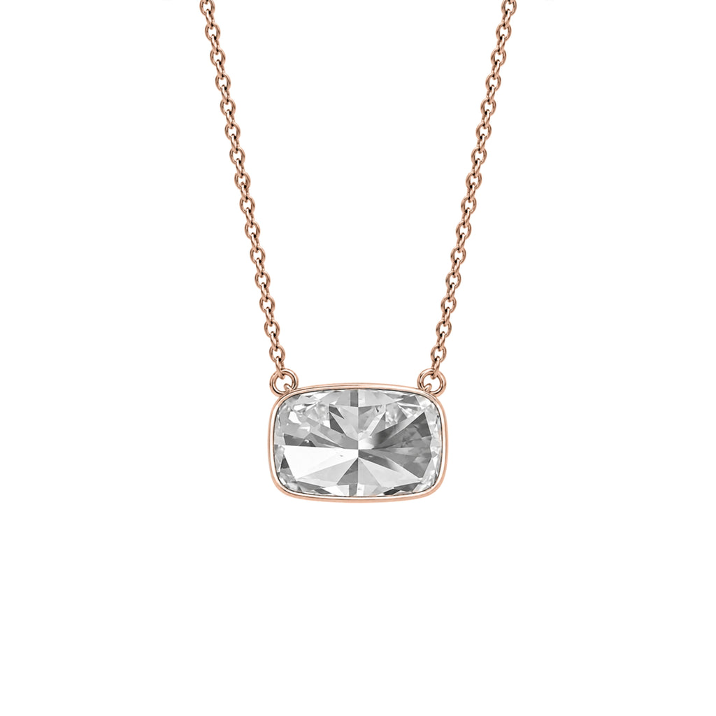 Long Cushion Solitaire Bezel Pendant Necklace