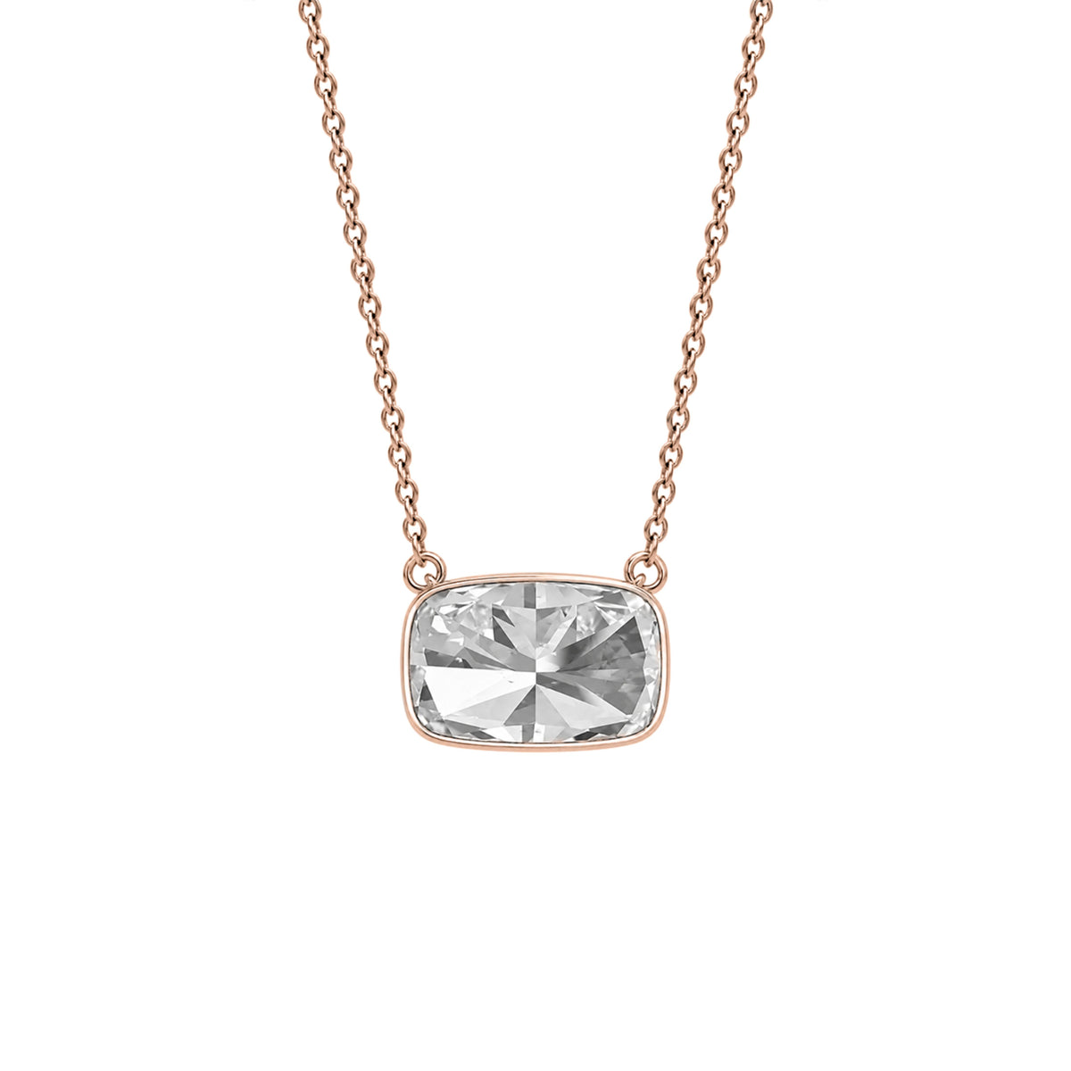 Long Cushion Solitaire Bezel Pendant Necklace