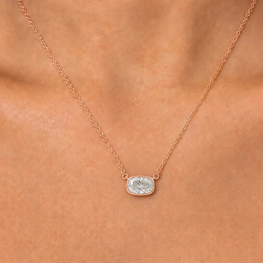 Long Cushion Solitaire Bezel Pendant Necklace
