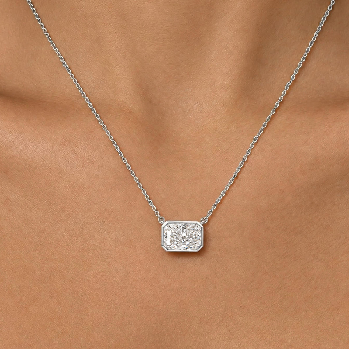 Radiant Solitaire Bezel Pendant Necklace