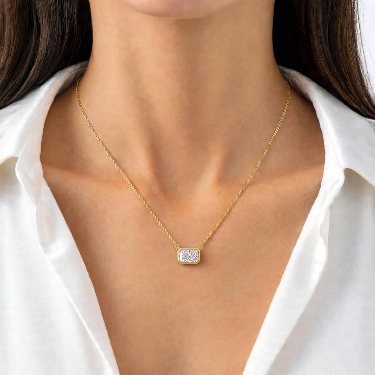 Radiant Solitaire Bezel Pendant Necklace