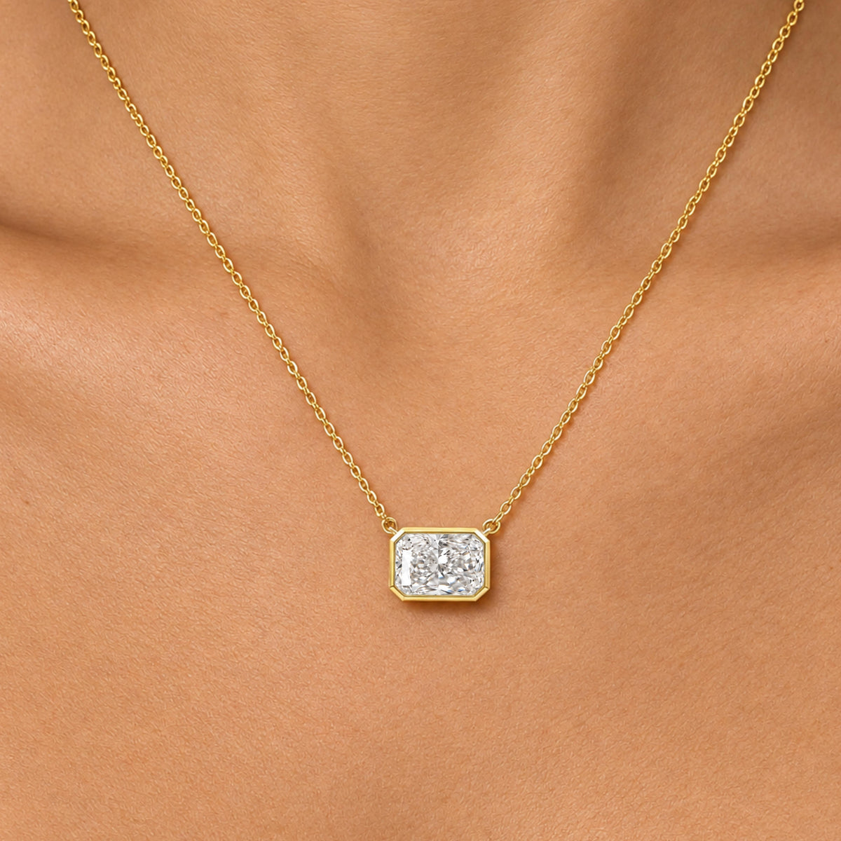 Radiant Solitaire Bezel Pendant Necklace