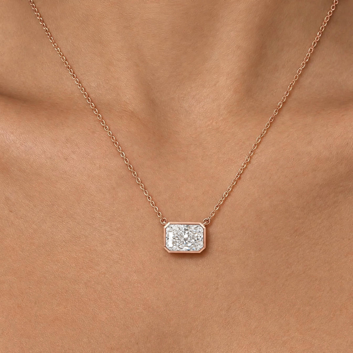 Radiant Solitaire Bezel Pendant Necklace