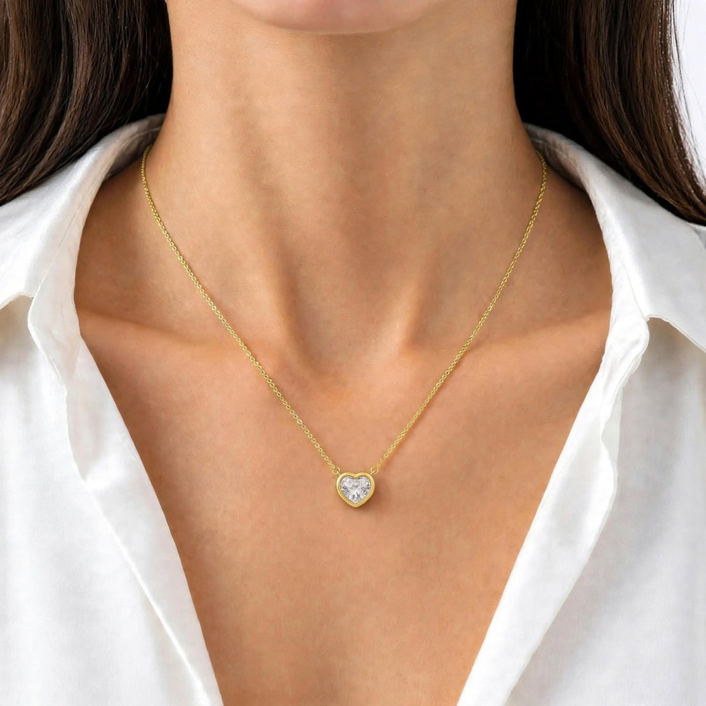 Heart Solitaire Bezel Pendant Necklace