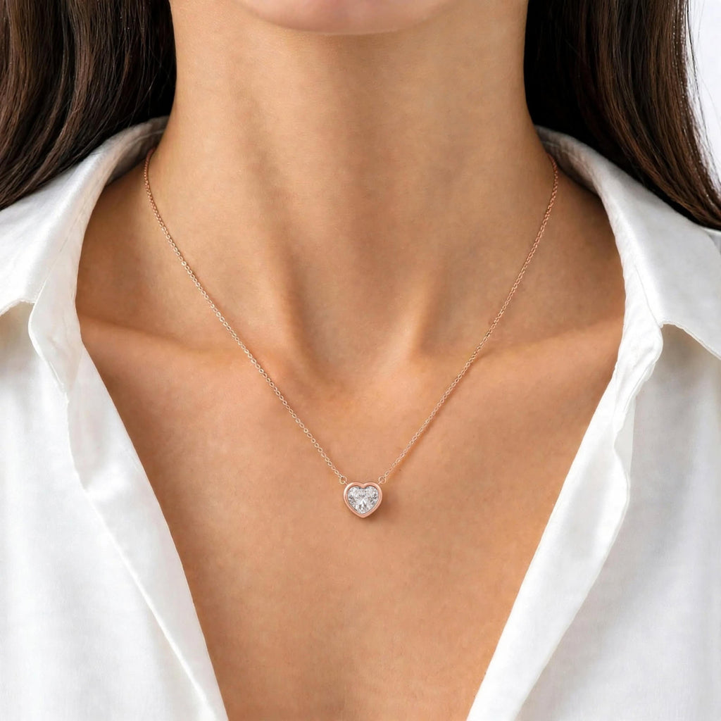 Heart Solitaire Bezel Pendant Necklace