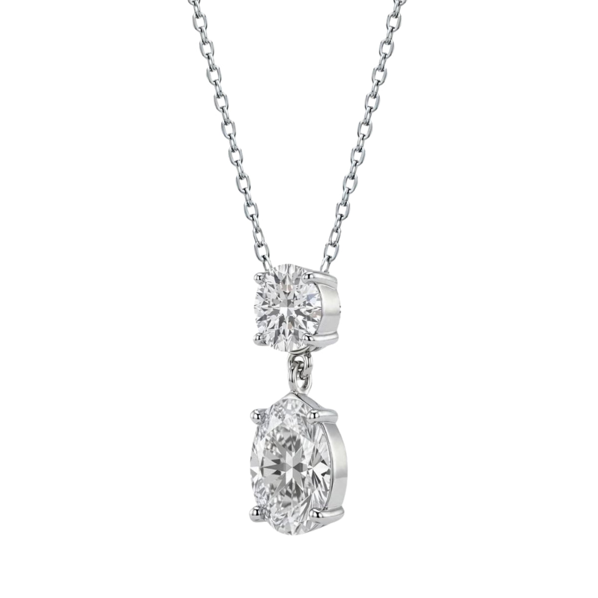 3-5 ctw Round-Oval 2 Stone Pendant