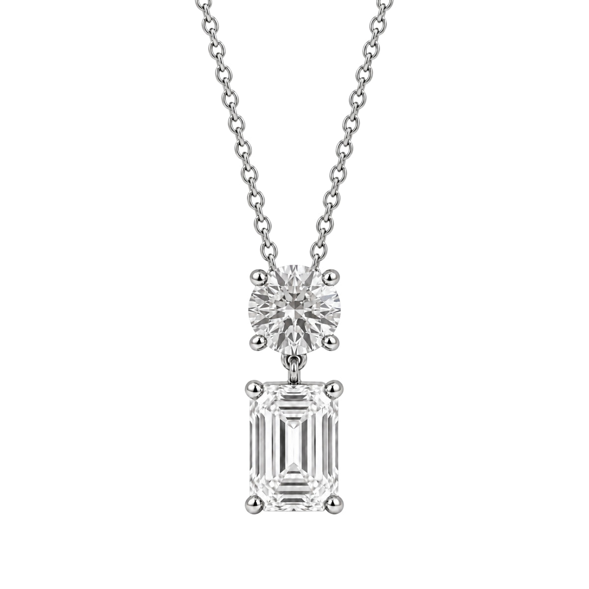 3-5 ctw Round-Emerald 2 Stone Pendant