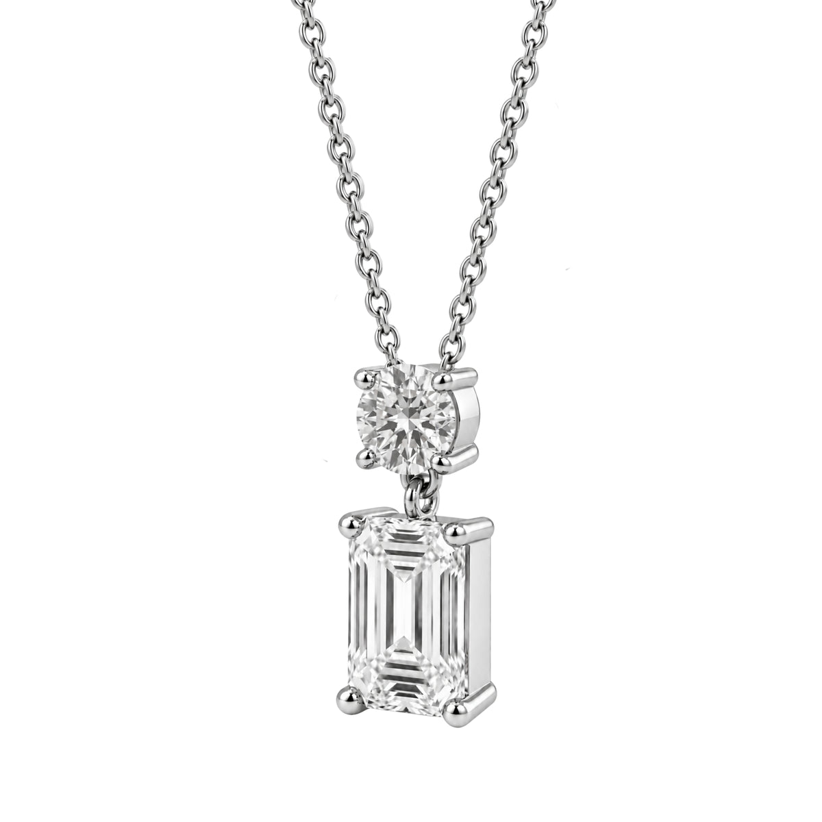 3-5 ctw Round-Emerald 2 Stone Pendant