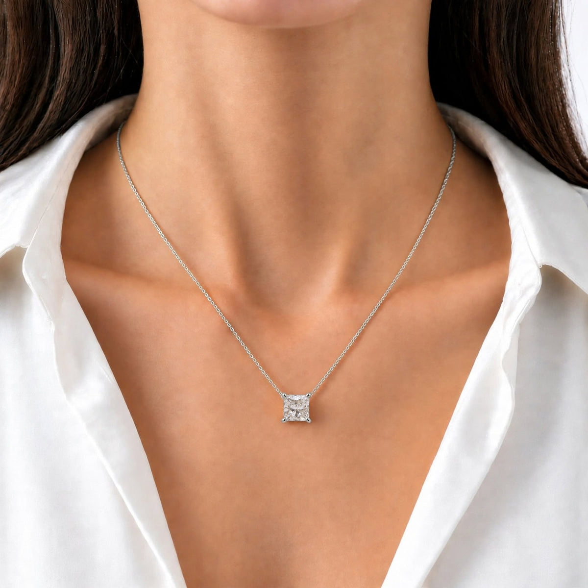 Princess Solitaire Pendant Necklace