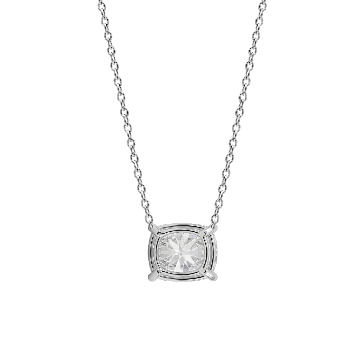 Long Cushion Solitaire Pendant Necklace