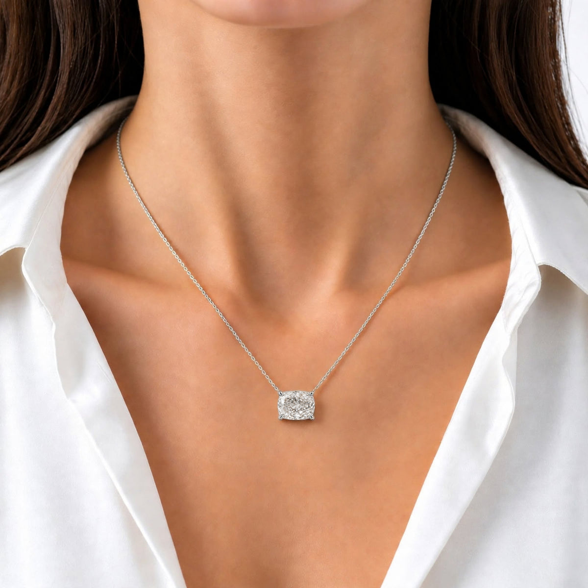 Long Cushion Solitaire Pendant Necklace