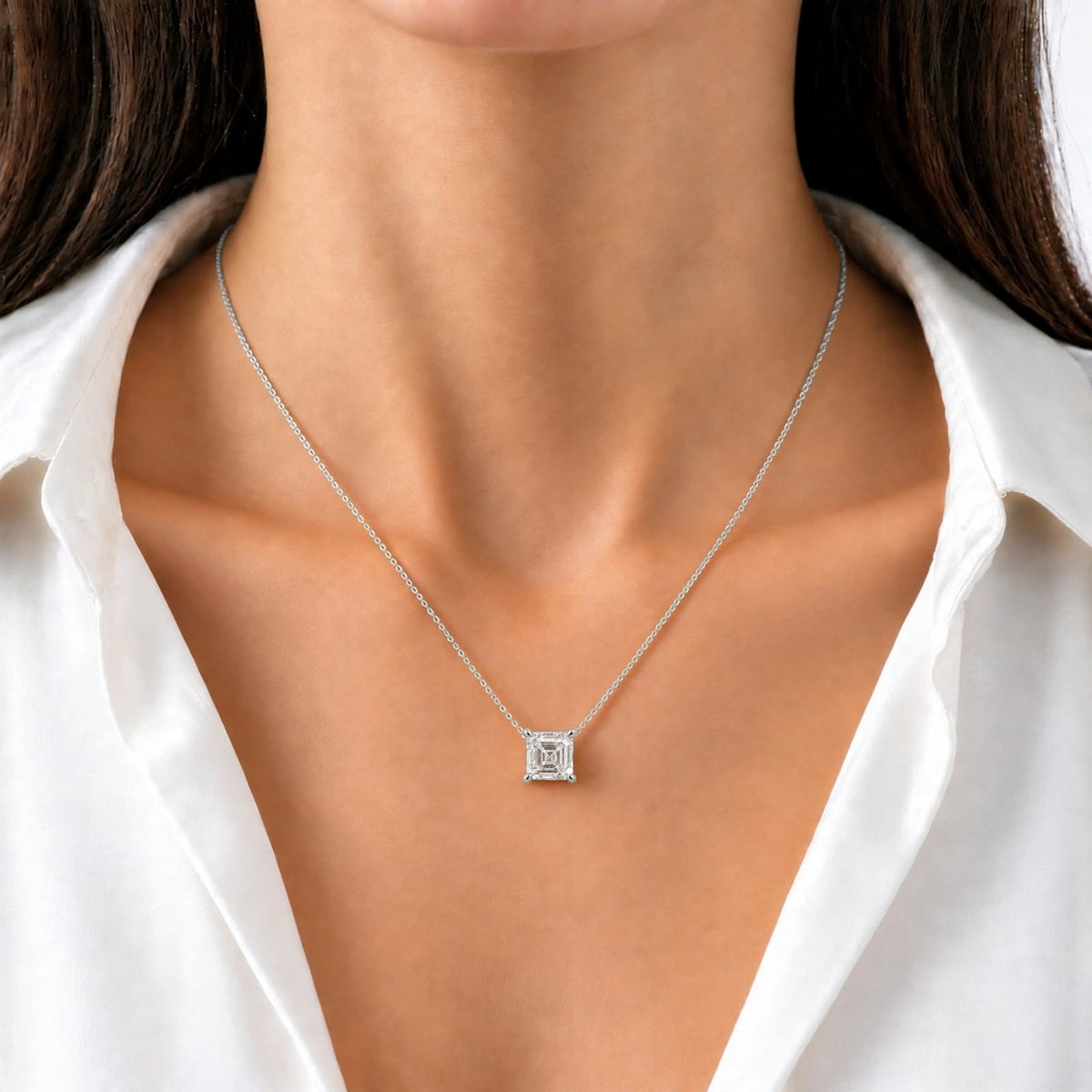 Asscher Solitaire Pendant Necklace