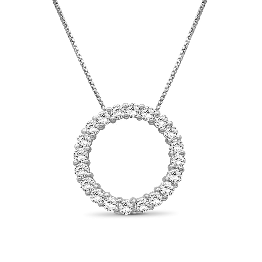 Diamonair Lab Grown Diamond (F/VS+) 1.00 carat Round cut Sterling Silver Circle Pendant - Sterling Silver | Gold over Silver