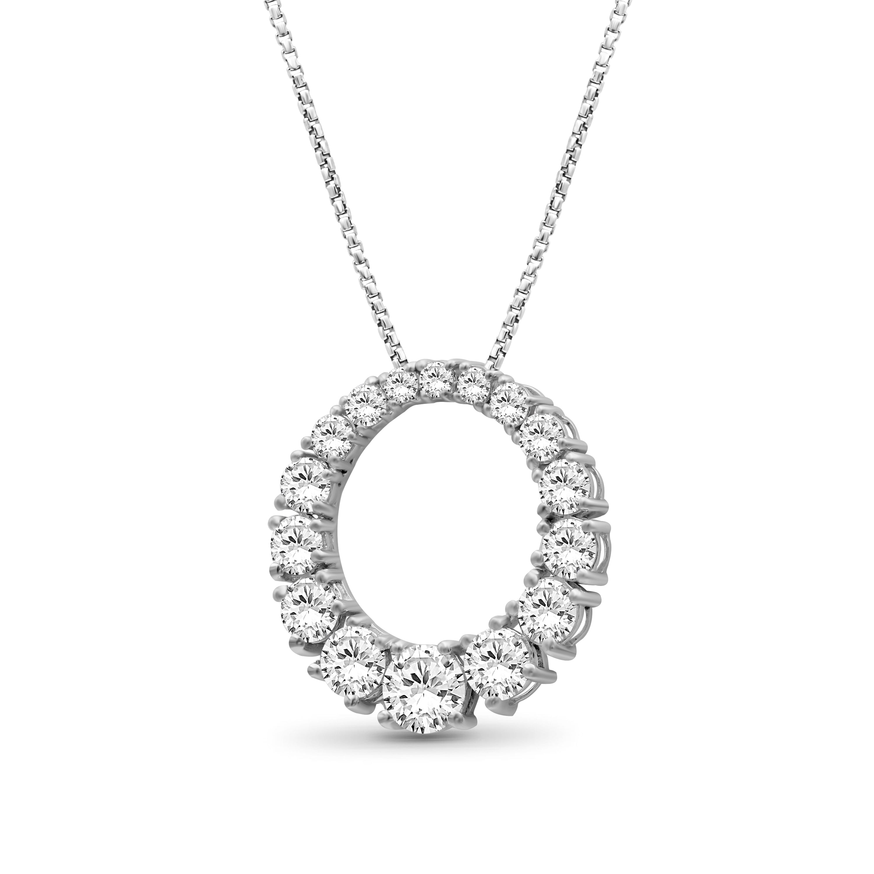 Diamonair Lab Grown Diamond (F/VS+) 2.00 carat Round cut Sterling Silver Circle Pendant - Sterling Silver | Gold over Silver