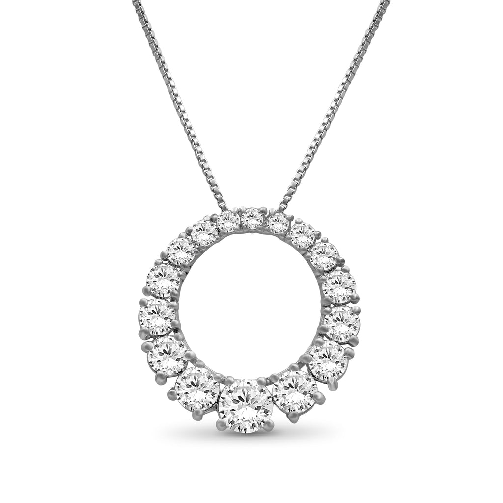 Diamonair Lab Grown Diamond (F/VS+) 2.00 carat Round cut Sterling Silver Circle Pendant - Sterling Silver | Gold over Silver