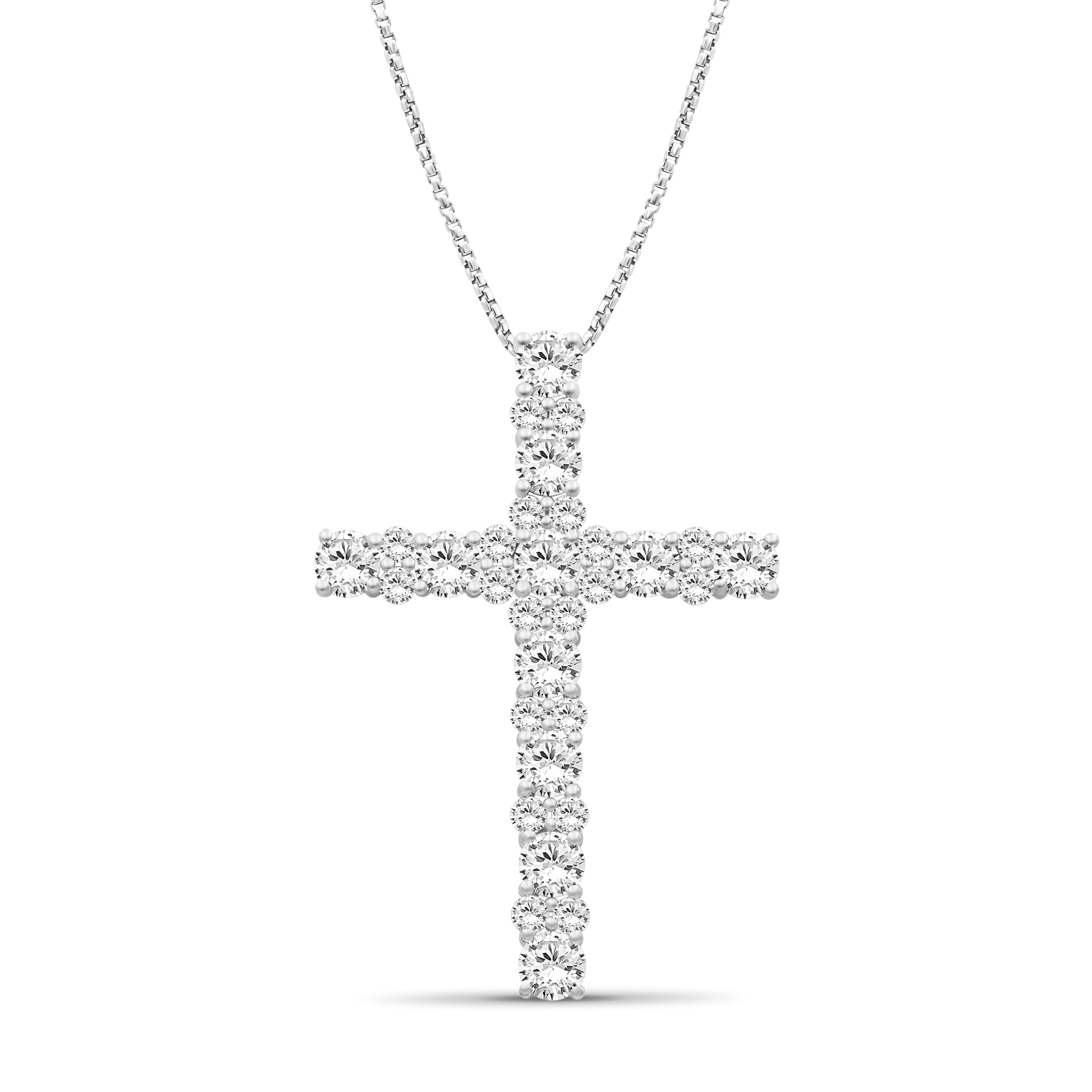 Diamonair Lab Grown Diamond (F/VS+) 2.00 carat Round cut Sterling Silver Cross Pendant - Sterling Silver | Gold over Silver