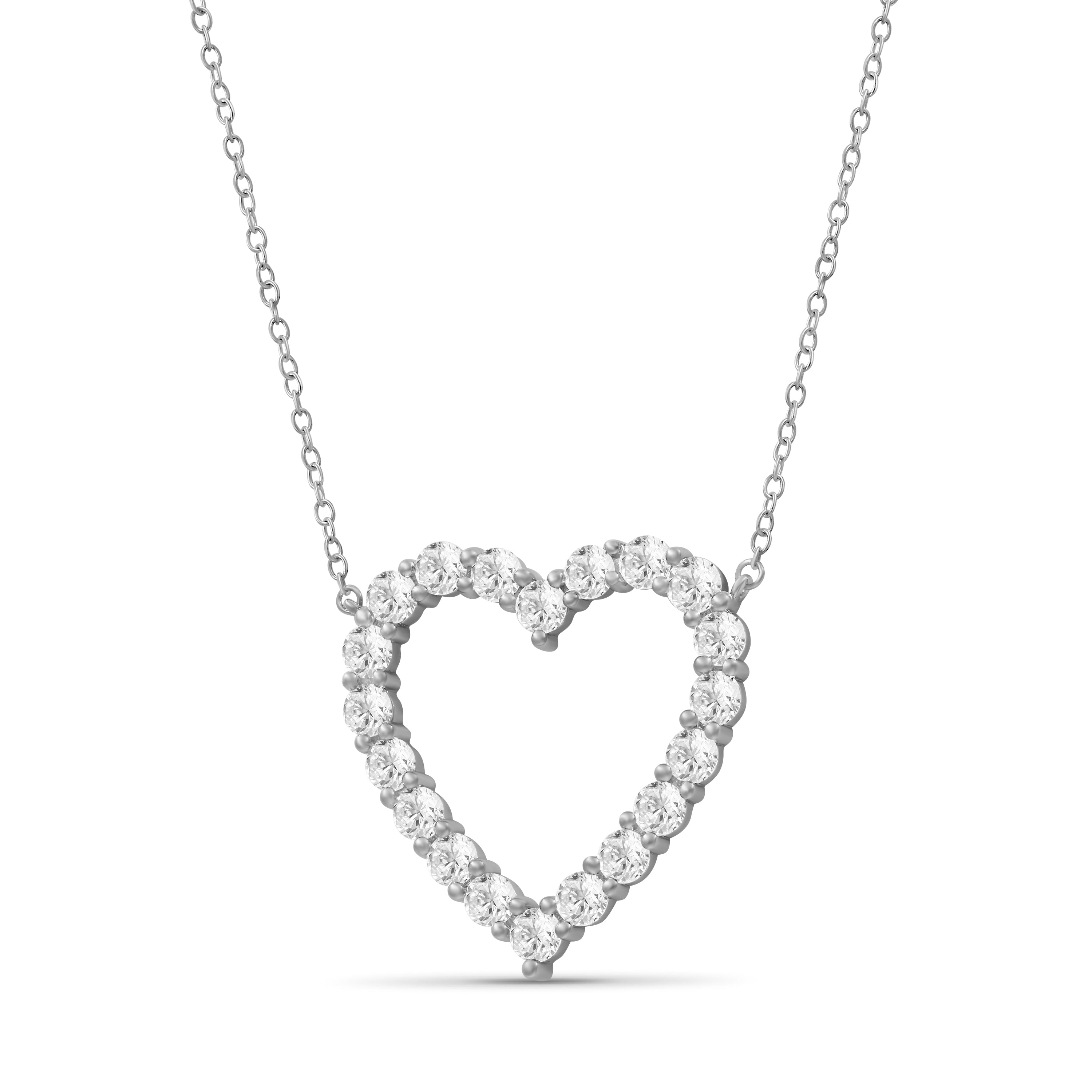 Diamonair Lab Grown Diamond (F/VS+) 3.00 carat Round cut Sterling Silver Heart Pendant - Sterling Silver | Gold over Silver