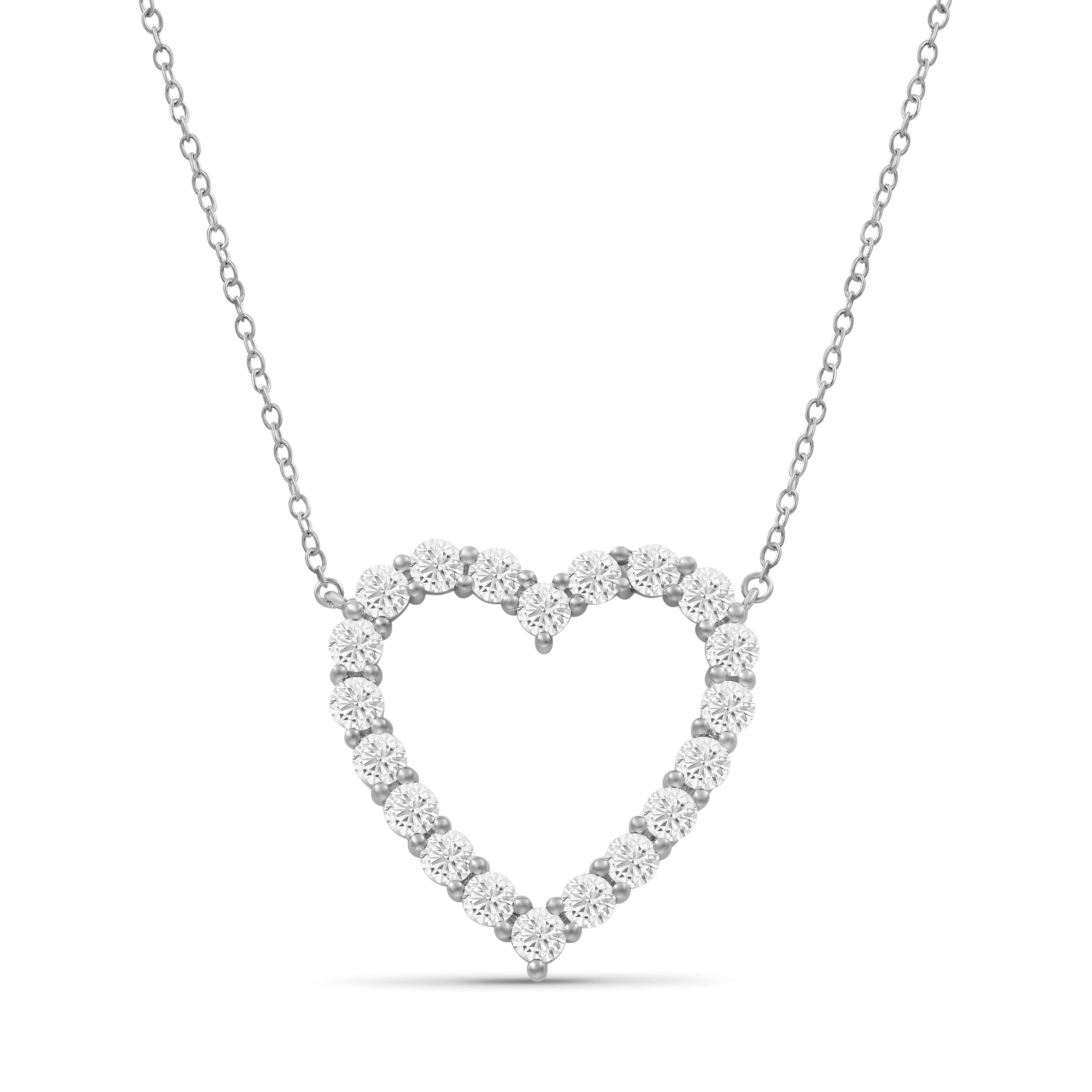 Diamonair Lab Grown Diamond (F/VS+) 3.00 carat Round cut Sterling Silver Heart Pendant - Sterling Silver | Gold over Silver