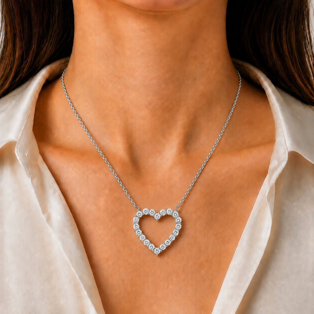 Diamonair Lab Grown Diamond (F/VS+) 3.00 carat Round cut Sterling Silver Heart Pendant - Sterling Silver | Gold over Silver