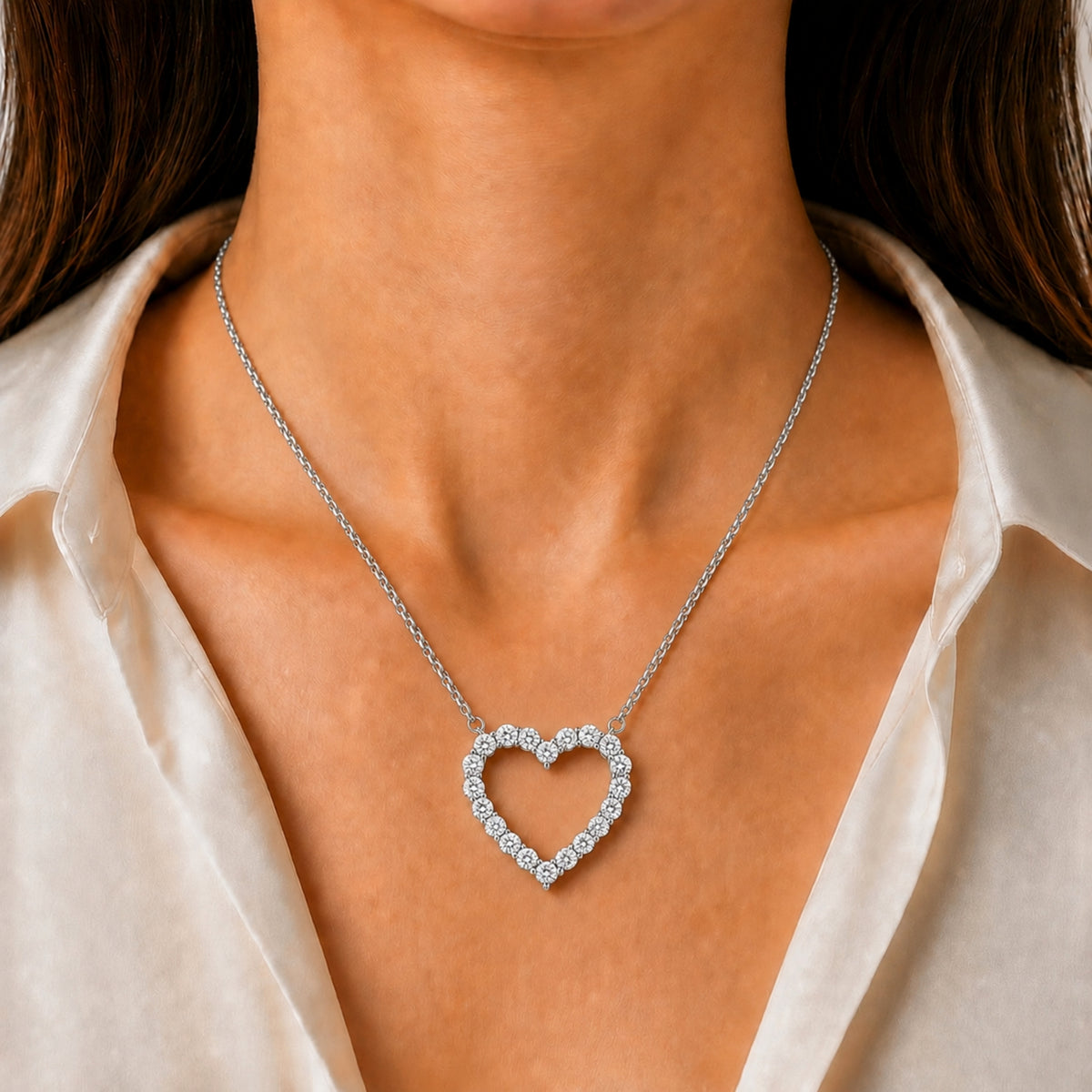 Diamonair Lab Grown Diamond (F/VS+) 3.00 carat Round cut Sterling Silver Heart Pendant - Sterling Silver | Gold over Silver