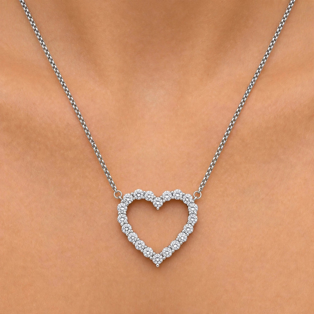 Diamonair Lab Grown Diamond (F/VS+) 3.00 carat Round cut Sterling Silver Heart Pendant - Sterling Silver | Gold over Silver