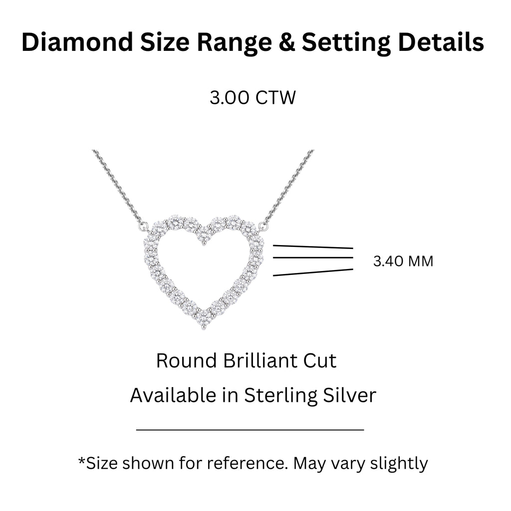 Diamonair Lab Grown Diamond (F/VS+) 3.00 carat Round cut Sterling Silver Heart Pendant - Sterling Silver | Gold over Silver