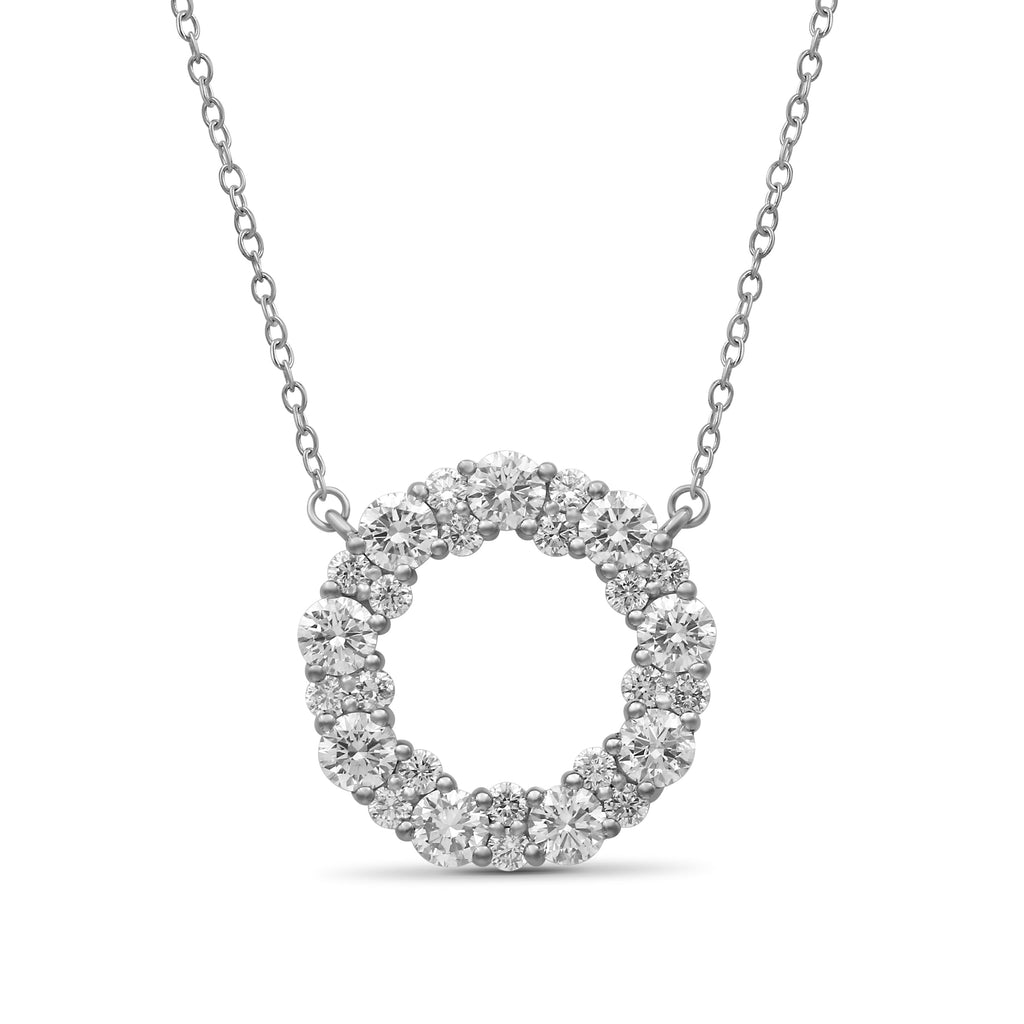 Diamonair Lab Grown Diamond (F/VS+) 2.00 carat Round cut Sterling Silver Circle Pendant - Sterling Silver | Gold over Silver