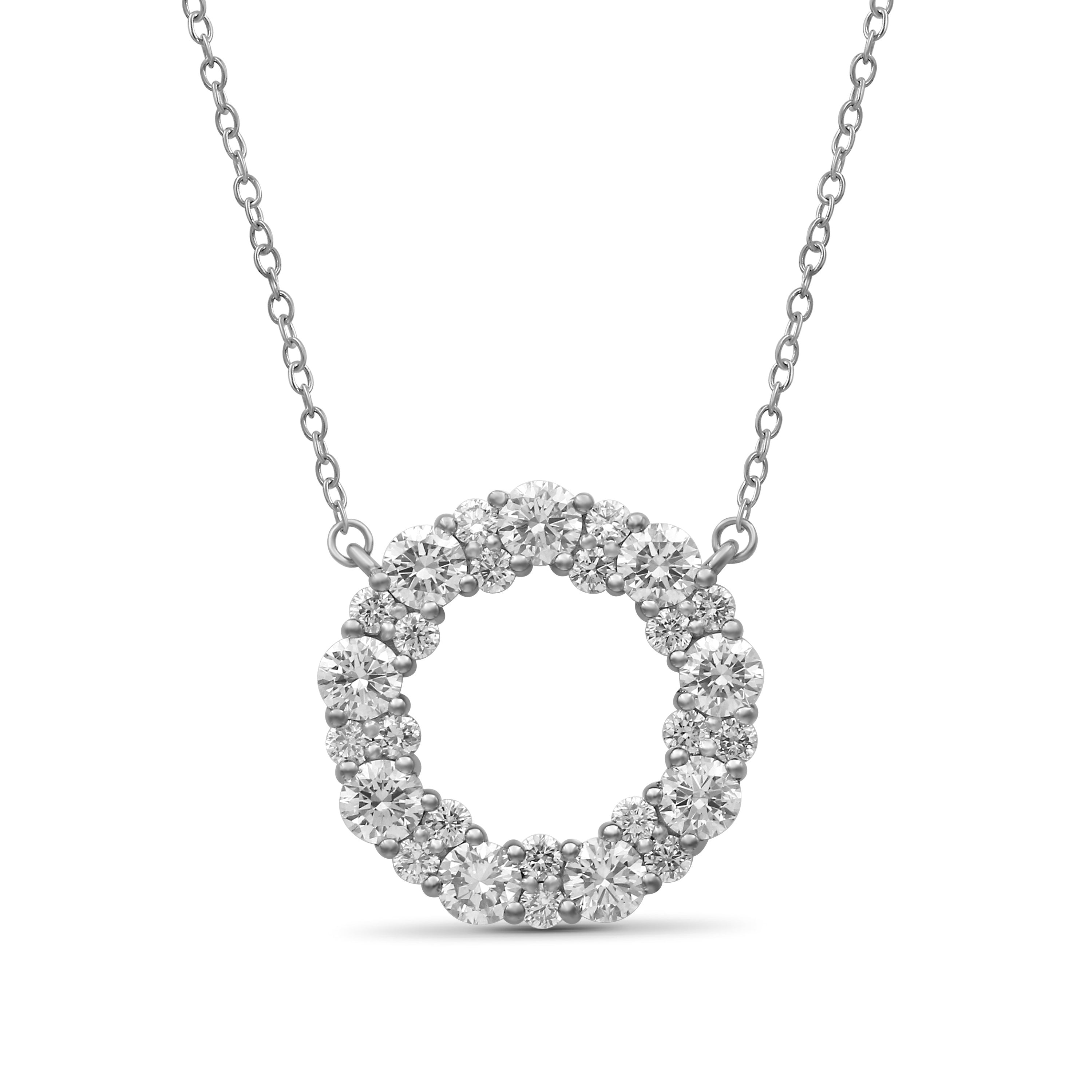 Diamonair Lab Grown Diamond (F/VS+) 2.00 carat Round cut Sterling Silver Circle Pendant - Sterling Silver | Gold over Silver