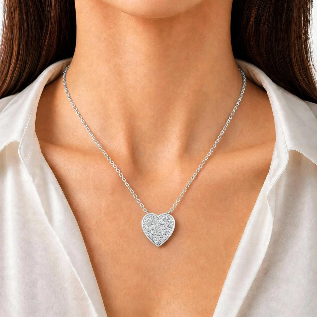 Diamonair Lab Grown Diamond (F/VS+) 1.00 carat Round cut Sterling Silver Heart Pendant - Sterling Silver