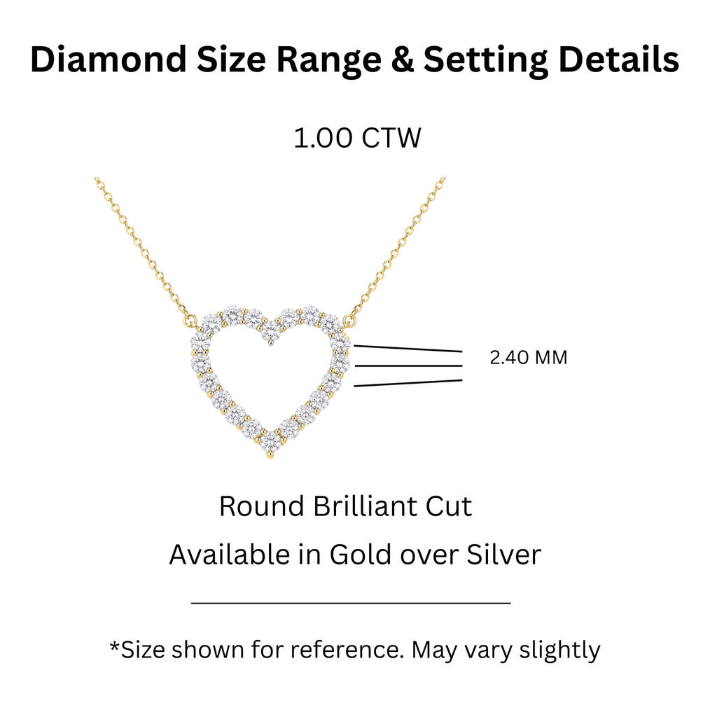 Diamonair Lab Grown Diamond (F/VS+) 1.00 carat Round cut Sterling Silver Heart Pendant - Sterling Silver | Gold over Silver