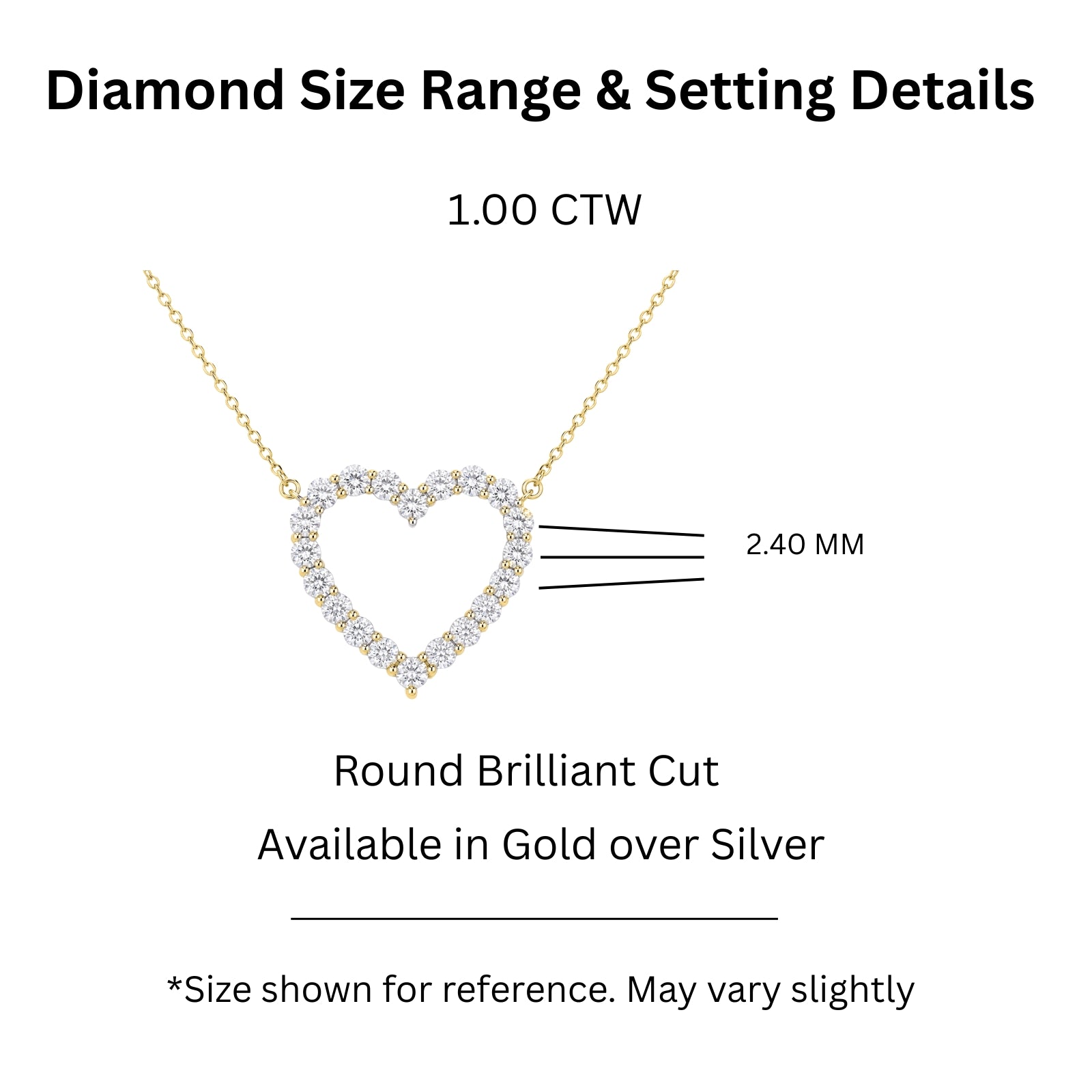 Diamonair Lab Grown Diamond (F/VS+) 1.00 carat Round cut Sterling Silver Heart Pendant - Sterling Silver | Gold over Silver