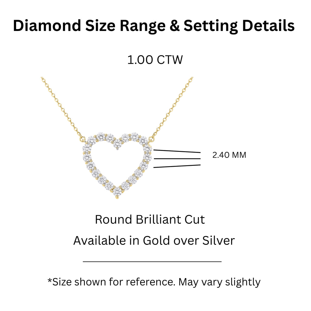 Diamonair Lab Grown Diamond (F/VS+) 1.00 carat Round cut Sterling Silver Heart Pendant - Sterling Silver | Gold over Silver