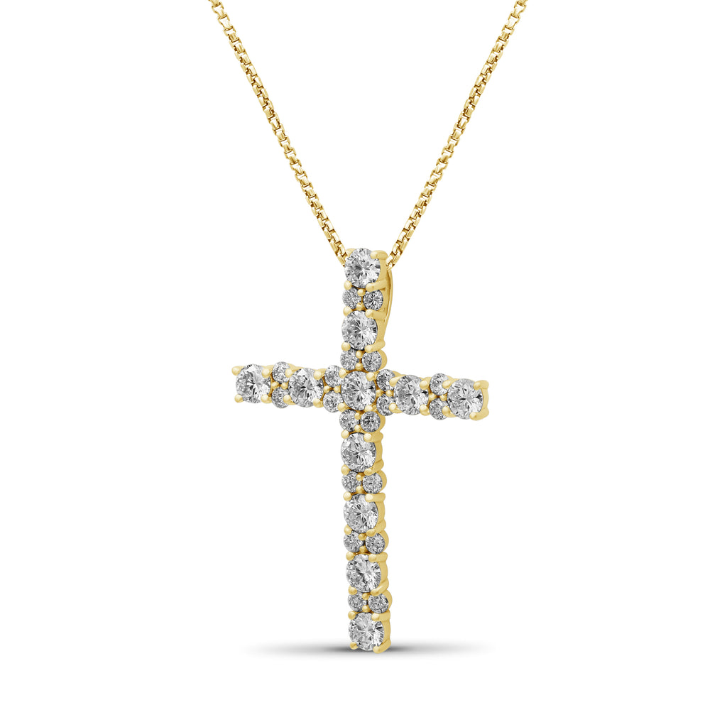 Diamonair Lab Grown Diamond (F/VS+) 2.00 carat Round cut Sterling Silver Cross Pendant - Sterling Silver | Gold over Silver