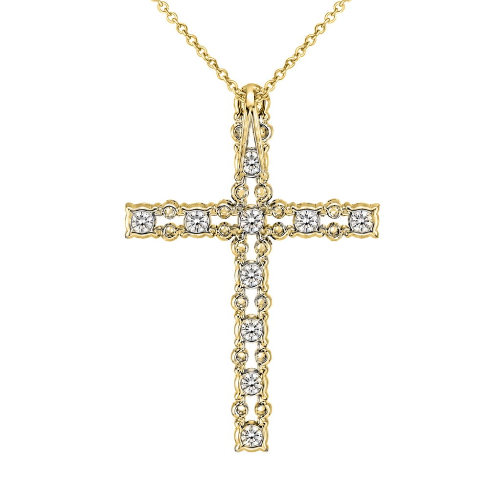 Diamonair Lab Grown Diamond (F/VS+) 2.00 carat Round cut Sterling Silver Cross Pendant - Sterling Silver | Gold over Silver