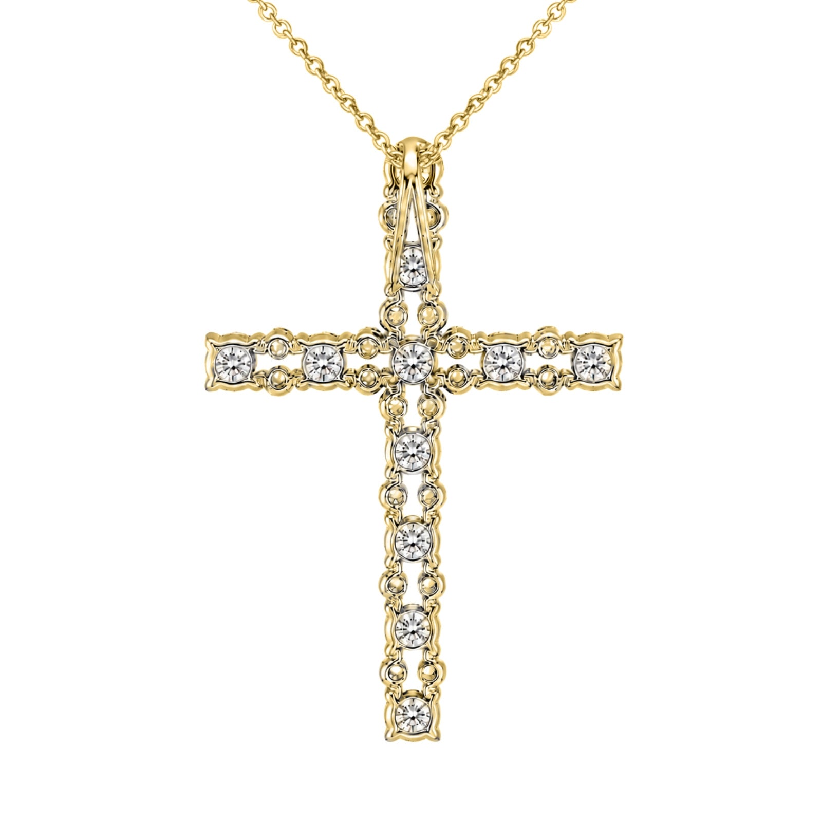 Diamonair Lab Grown Diamond (F/VS+) 2.00 carat Round cut Sterling Silver Cross Pendant - Sterling Silver | Gold over Silver