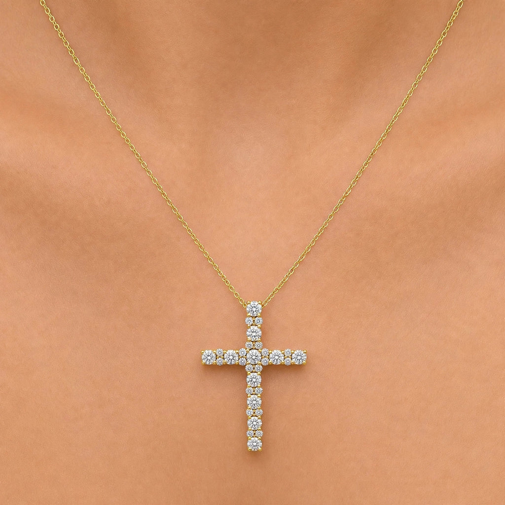 Diamonair Lab Grown Diamond (F/VS+) 2.00 carat Round cut Sterling Silver Cross Pendant - Sterling Silver | Gold over Silver