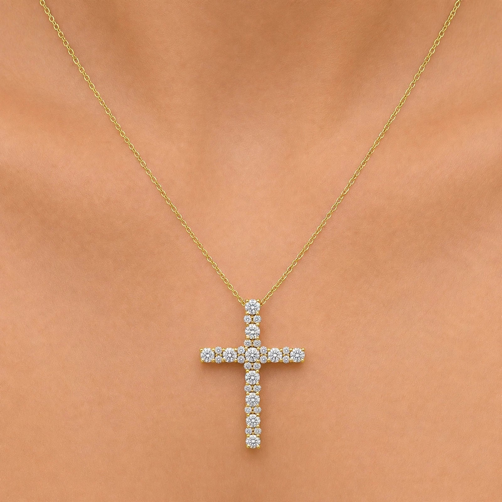 Diamonair Lab Grown Diamond (F/VS+) 2.00 carat Round cut Sterling Silver Cross Pendant - Sterling Silver | Gold over Silver