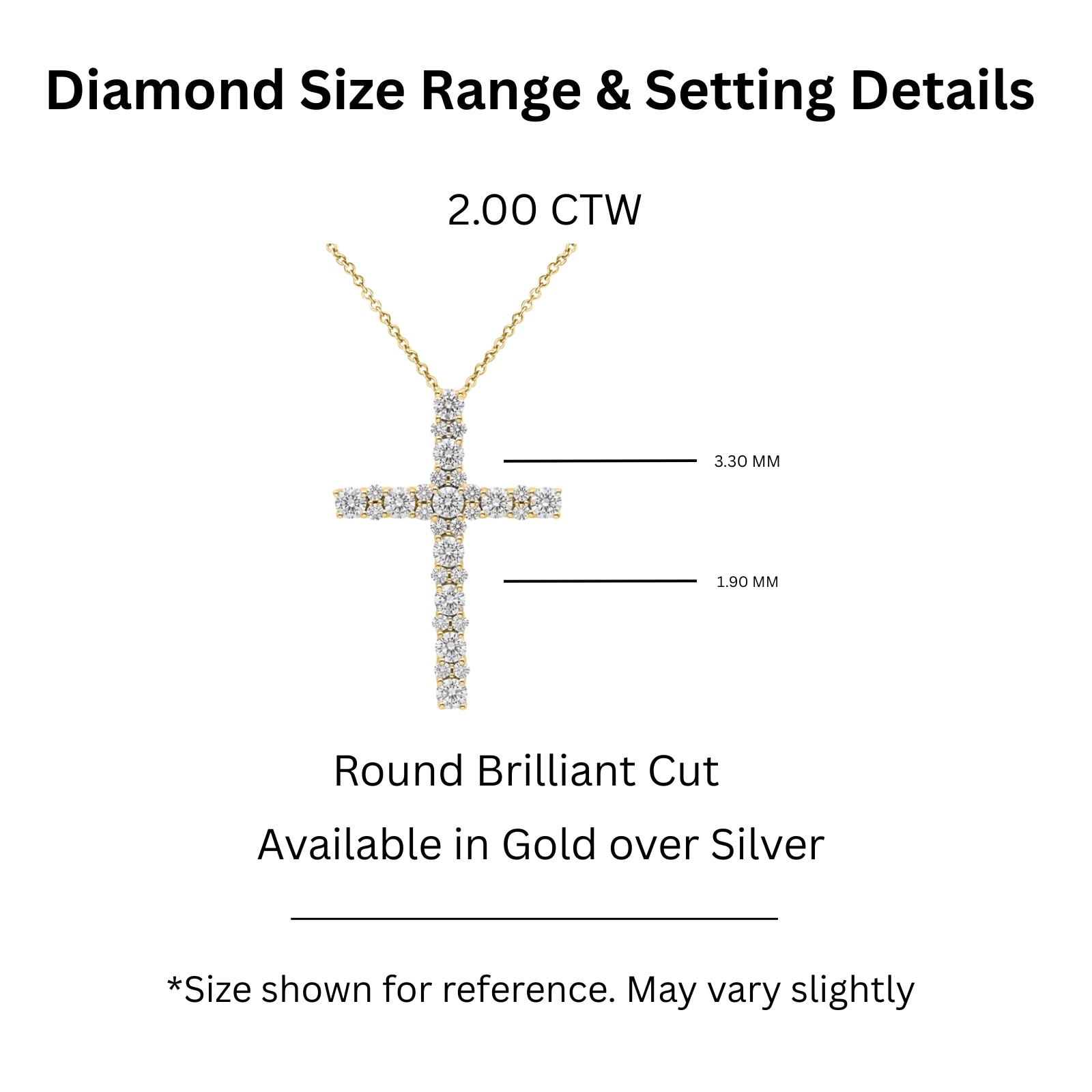 Diamonair Lab Grown Diamond (F/VS+) 2.00 carat Round cut Sterling Silver Cross Pendant - Sterling Silver | Gold over Silver