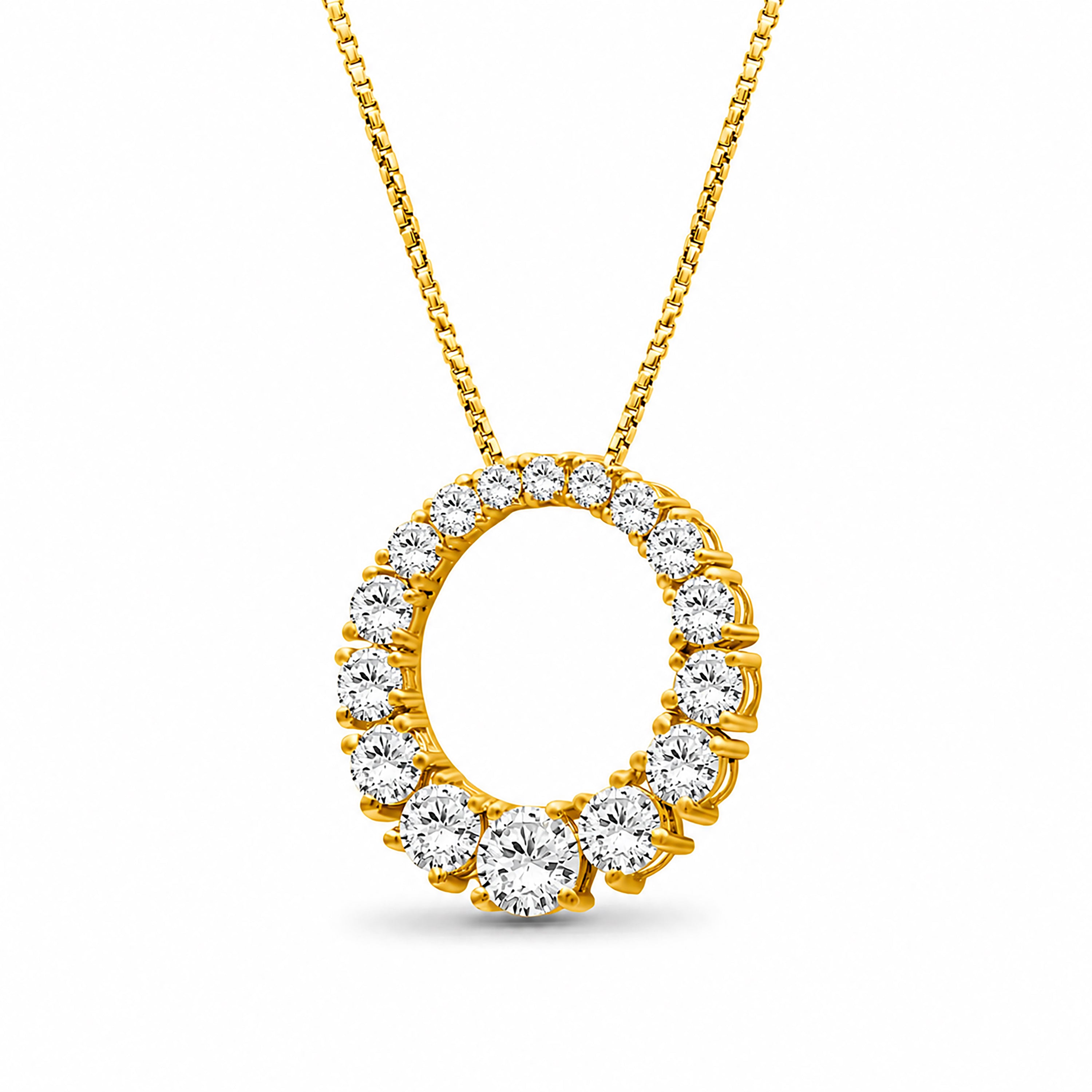 Diamonair Lab Grown Diamond (F/VS+) 2.00 carat Round cut Sterling Silver Circle Pendant - Sterling Silver | Gold over Silver