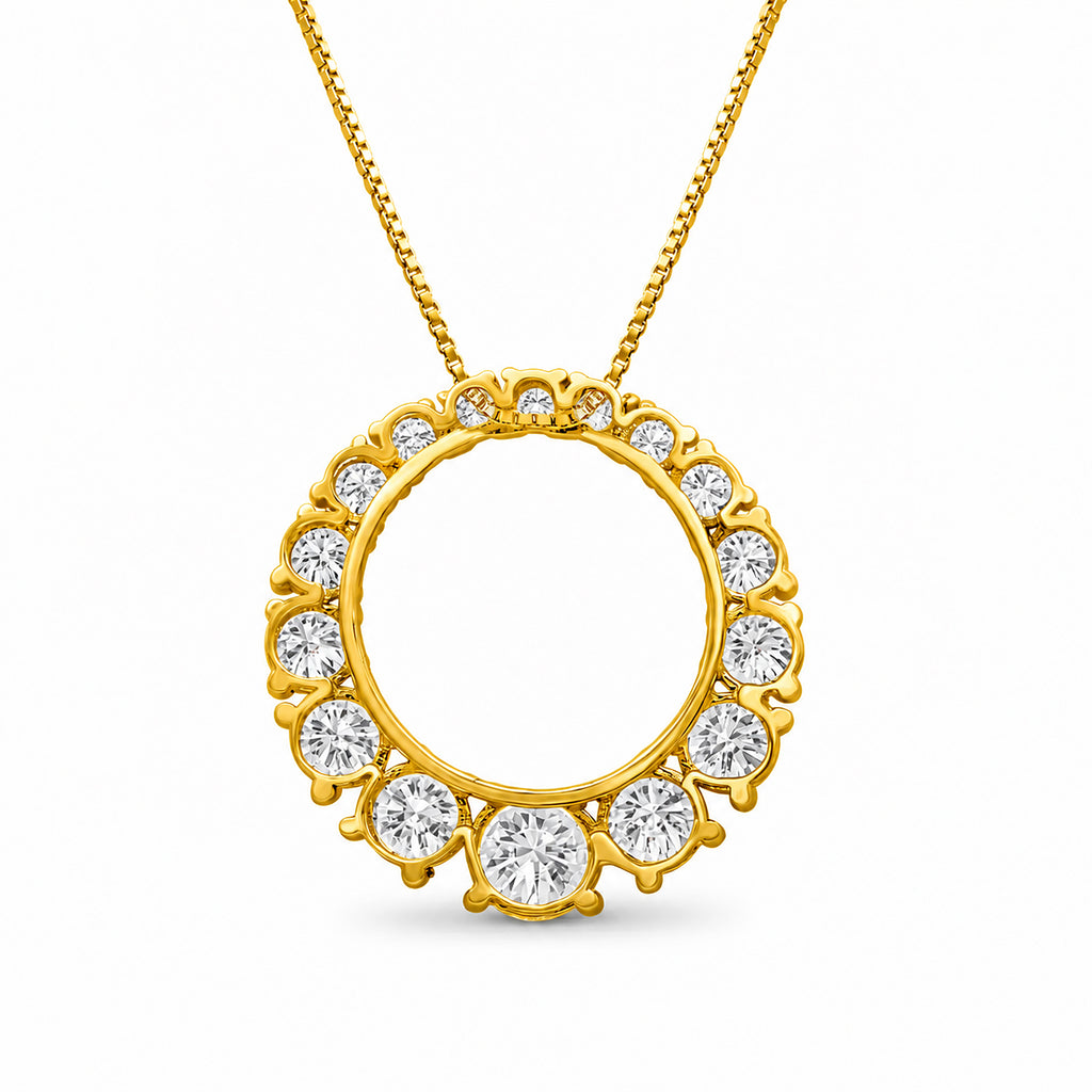 Diamonair Lab Grown Diamond (F/VS+) 2.00 carat Round cut Sterling Silver Circle Pendant - Sterling Silver | Gold over Silver