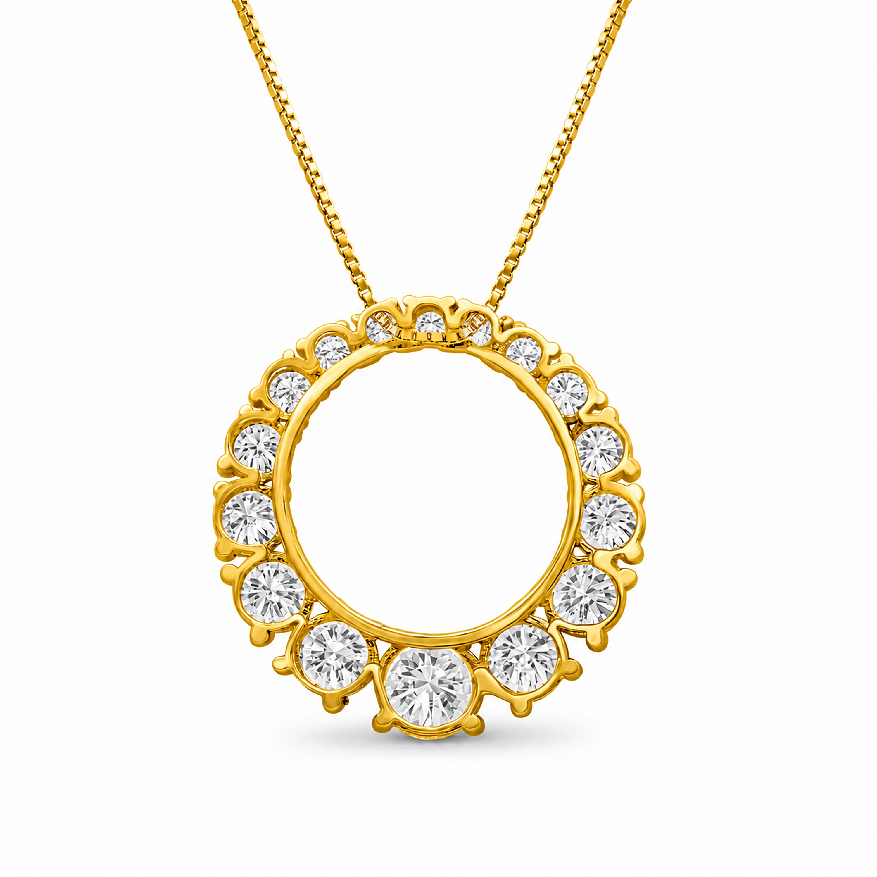 Diamonair Lab Grown Diamond (F/VS+) 2.00 carat Round cut Sterling Silver Circle Pendant - Sterling Silver | Gold over Silver